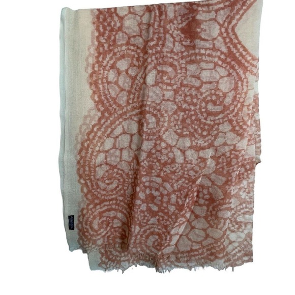 Wool Rectangular Scarf Orange Peach Raw Hem Wrap Shawl 30" x 79" - Picture 2 of 4